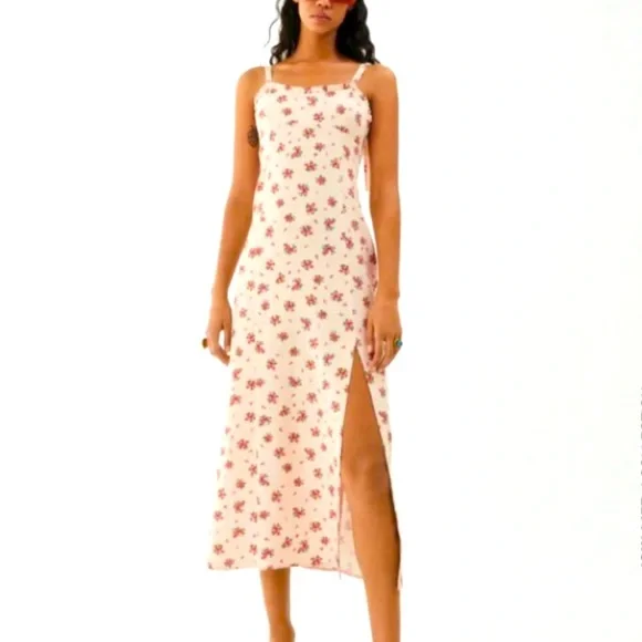 Zara linen 2025 floral dress